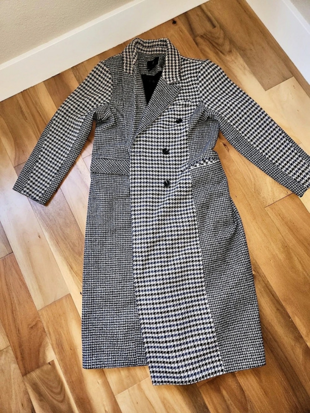 House of Harlow 1960 Houndstooth Colorblock Long Trench Coat XL